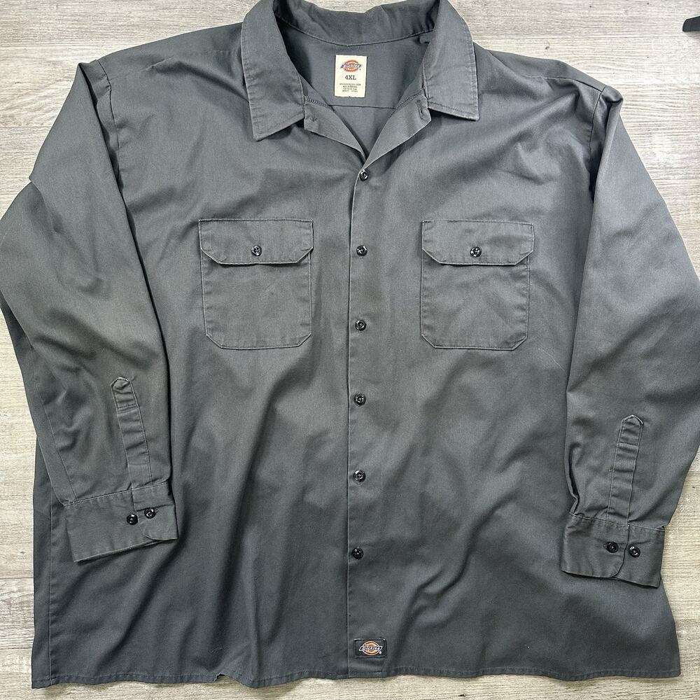 Dickies Men's 4XL Gray Long Sleeve Work Shirt Uniform 65% Polyester 35% Cotton